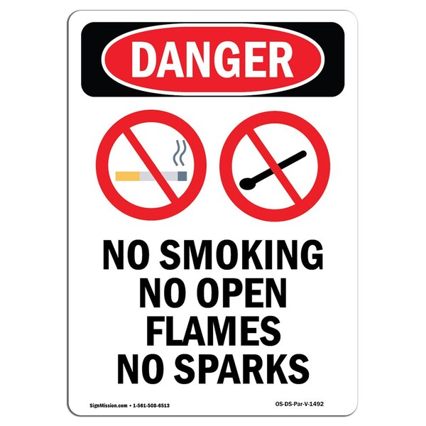 OSHA Danger Sign, No Smoking No Open, 18in X 12in Aluminum, 12" W, 18" L, Portrait